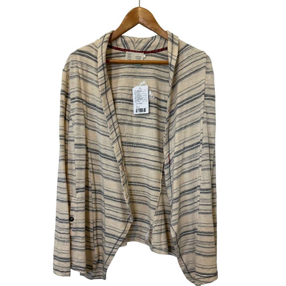 Cream and Gray Striped Cardigan Sweater